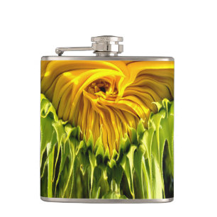 Abstract funky retro Sunflower, scared geometry Hip Flask