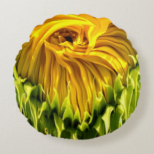 Abstract funky retro Sunflower, scared geometry  Round Pillow