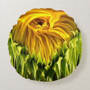 Abstract funky retro Sunflower, scared geometry  Round Pillow
