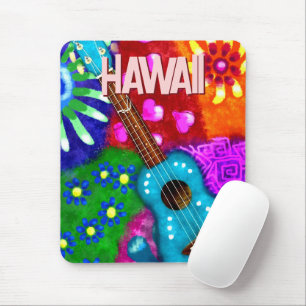 Abstract Funky Ukulele Floral Tropical Teal Purple Mouse Pad