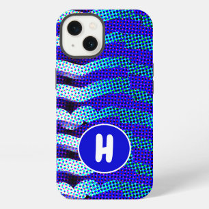 Abstract Funky Wave Pattern Blue, Green Monogramed iPhone 13 Case