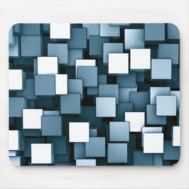 Abstract Futuristic Blue Cube Voxel Pattern Mouse Pad (Front)