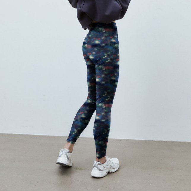 Abstract Galaxy Dark Blue Green Tie-dye Pattern Leggings (Modern Abstract Dark Blue Green Tie Dye Pattern Printed Leggings for Yoga, Fitness & Lifestyle.)