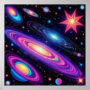 Abstract Galaxy Scene with Stars, Planets Poster