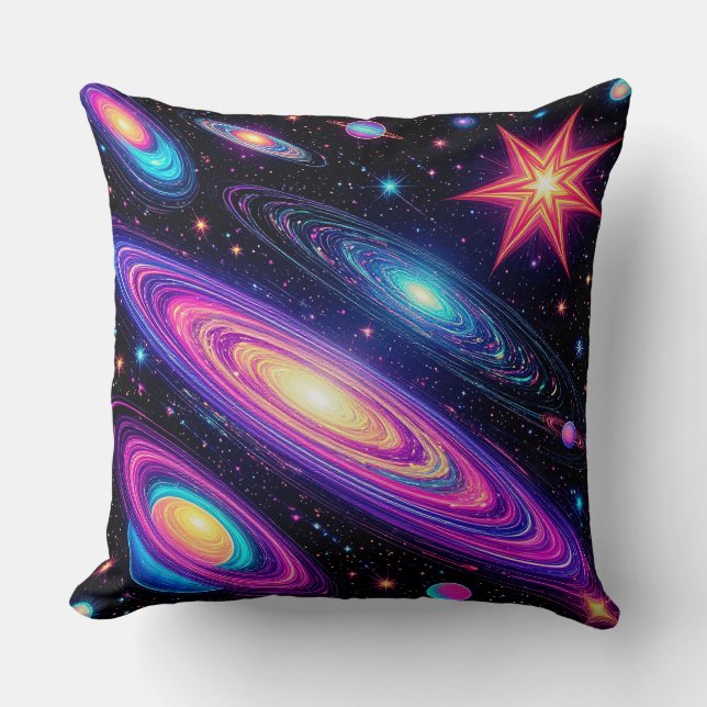 Abstract Galaxy Scene with Stars, Planets Throw Pillow (Front)