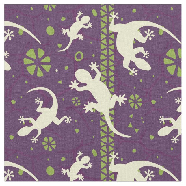 Abstract Gecko Cactus Ethnic Purple Pattern Fabric (Close Up)