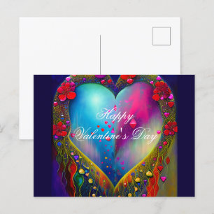 Abstract gem covered heart valentine postcard