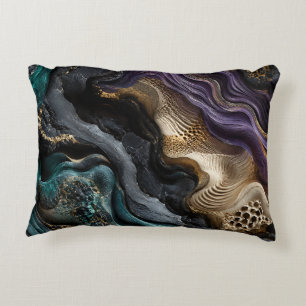 Abstract Geological Art Gold Texture Teal Purple Accent Pillow