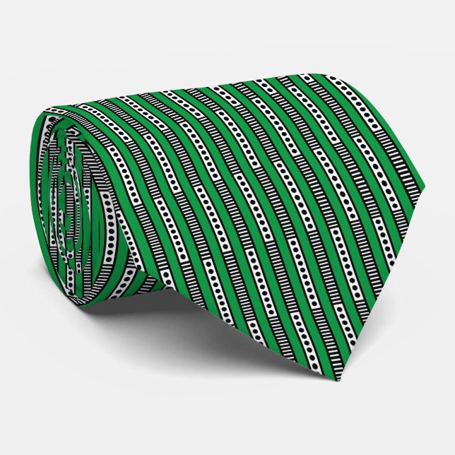Abstract Geometric 030724 - B&W with Kelly Green Tie (Rolled)