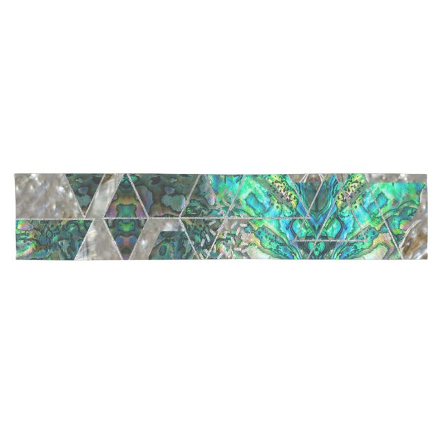 Abstract Geometric Abalone and Mother of pearl Short Table Runner (Horizontal)
