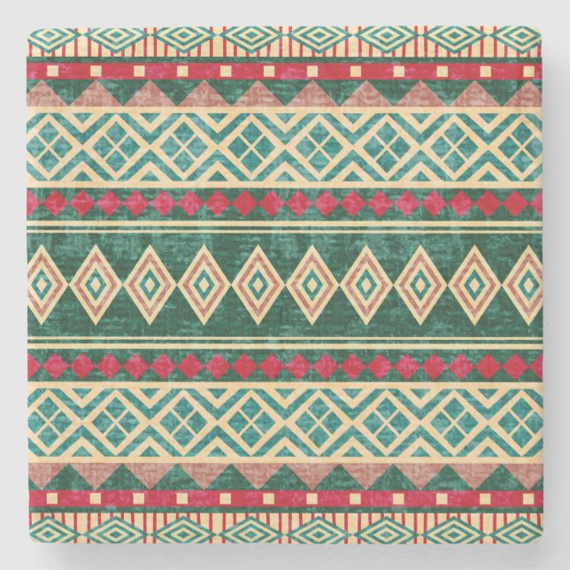 Abstract Geometric African Style Pattern Stone Coaster (Front)