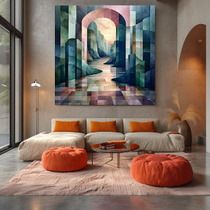 Abstract Geometric Archway with Serene River  Canvas Print
