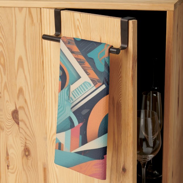 Abstract Geometric Art – Bold Vibrant Graphic Kitchen Towel (Thirds Fold)