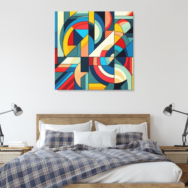 Abstract Geometric Art – Colour Grid Composition Canvas Print (Insitu(Bedroom))