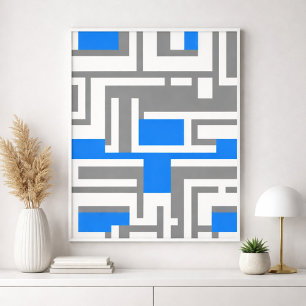 Abstract Geometric Art in Blue, White & Grey Poster
