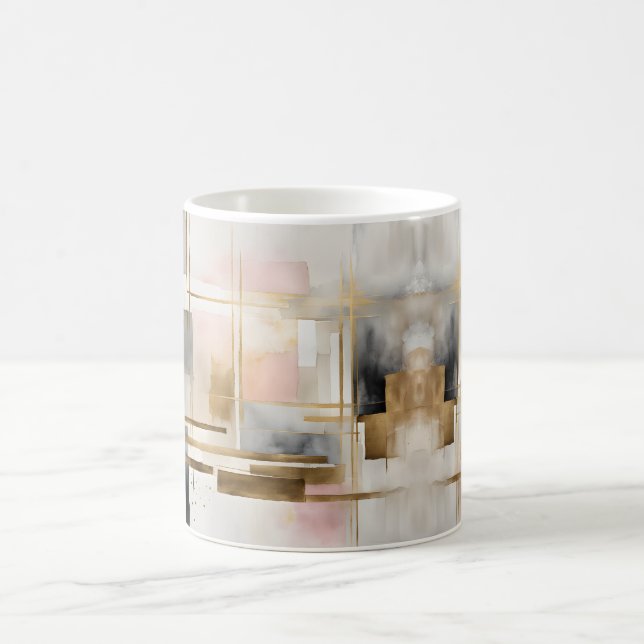 Abstract Geometric Art in Pink Grey and Gold #3 Coffee Mug (Center)