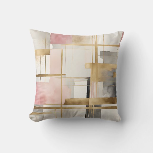 Abstract Geometric Art in Pink Grey and Gold #4  Throw Pillow (Front)