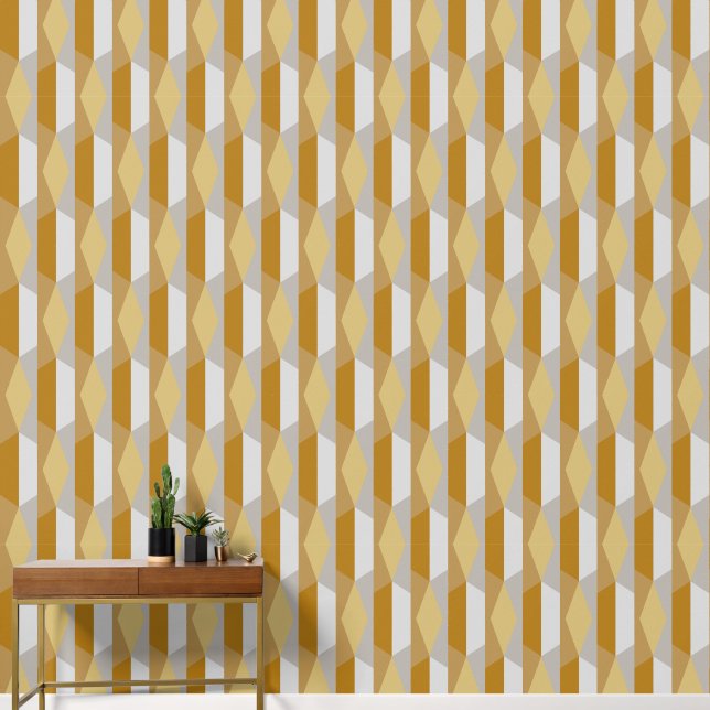 Abstract Geometric Art Silver Gold Grey Stripes Wallpaper (Hallway)