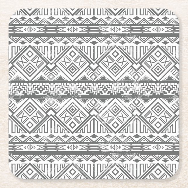 Abstract Geometric Aztec Pattern 2 Square Paper Coaster (Front)