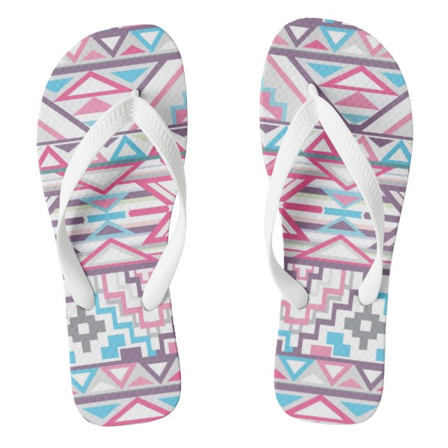Abstract Geometric Aztec Pattern 3 Flip Flops (Footbed)
