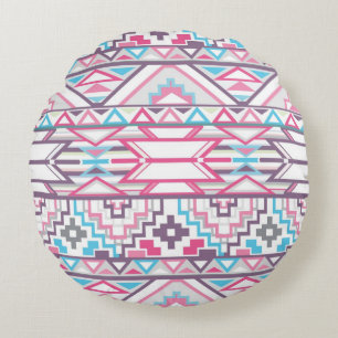 Abstract Geometric Aztec Pattern 3 Round Pillow