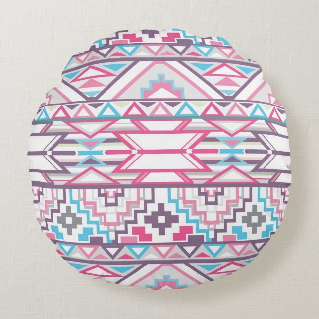 Abstract Geometric Aztec Pattern 3 Round Pillow (Front)