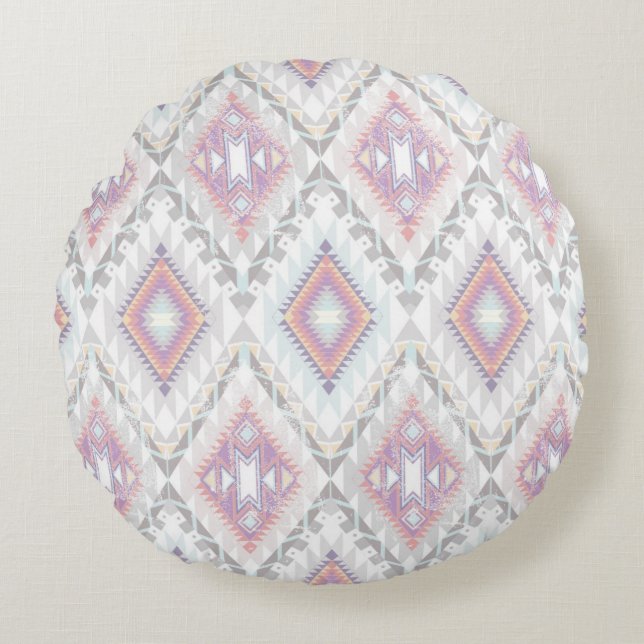 Abstract Geometric Aztec Pattern Round Pillow (Front)