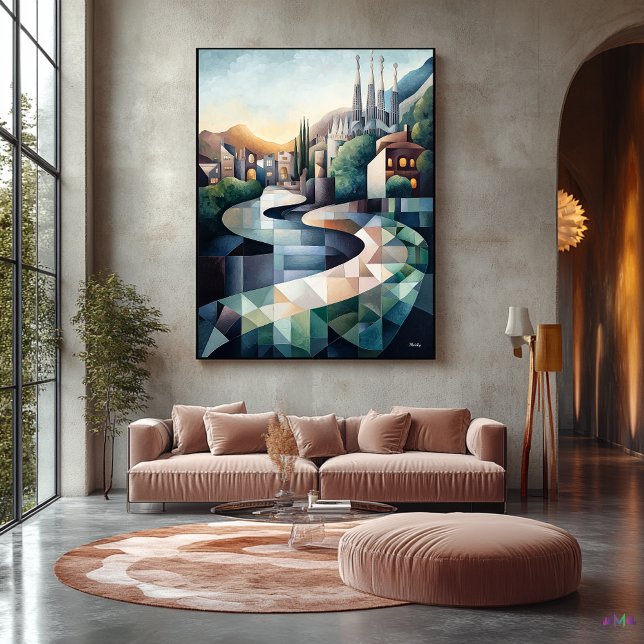 Abstract Geometric Barcelona Skyline Canvas Print (Creator Uploaded)