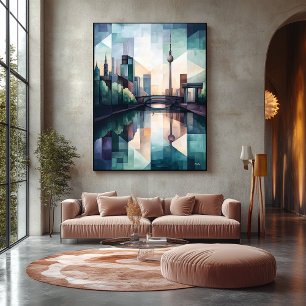Abstract Geometric Berlin Skyline with TV Tower Canvas Print