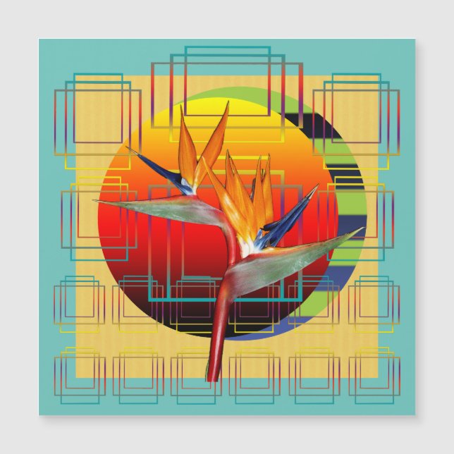 Abstract geometric bird flower aqua yellow red sun (Front)