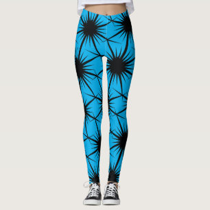 Abstract Geometric Black Blue Pricky Cactus Thorn Leggings