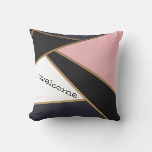 Abstract Geometric Black White Pink Throw Pillow
