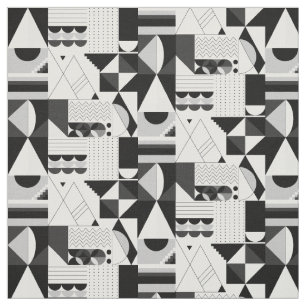 Abstract Geometric Black White Shapes Modern Fabric