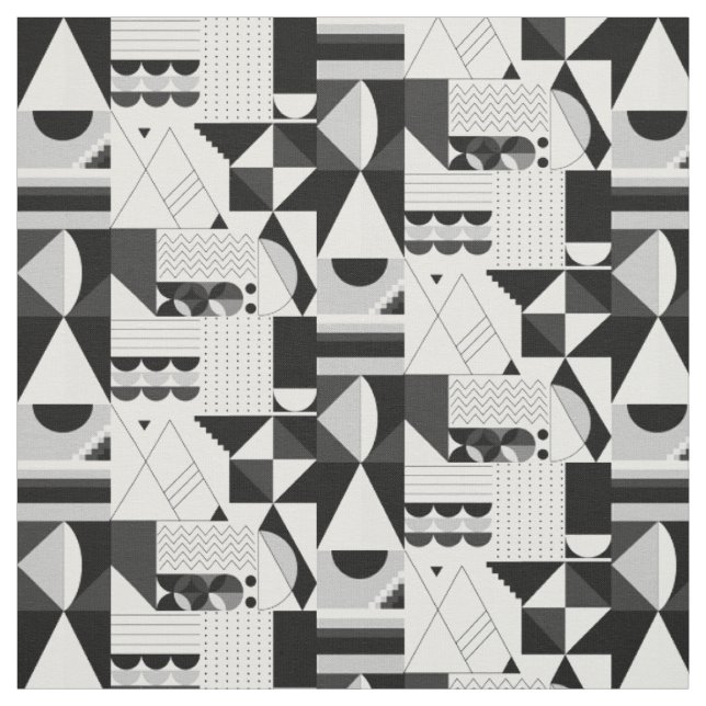 Abstract Geometric Black White Shapes Modern Fabric (Swatch)