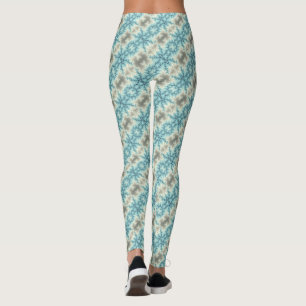 Abstract geometric blue and grey snowflake pattern leggings