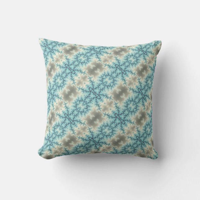 Abstract geometric blue and grey snowflake pattern throw pillow (Front)