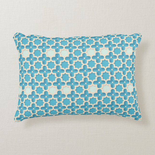 Abstract Geometric Blue and White Pattern Accent Pillow (Front)