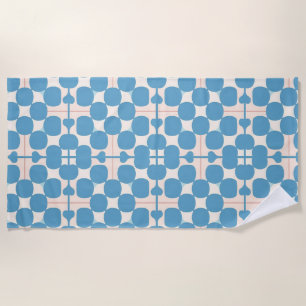 Abstract Geometric Blue and White Pattern Beach Towel
