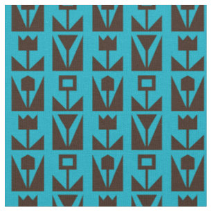 Abstract Geometric Blue Floral Pattern Fabric