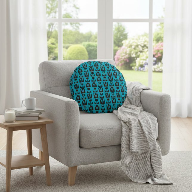 Abstract Geometric Blue Floral  Round Pillow (Creator Uploaded)