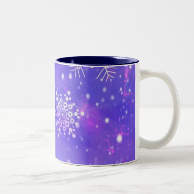 Abstract Geometric Blue Snowflakes Two-Tone Coffee Mug (Right)