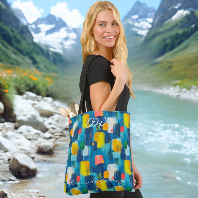 Abstract Geometric Blue Yellow Design Tote (Creator Uploaded)