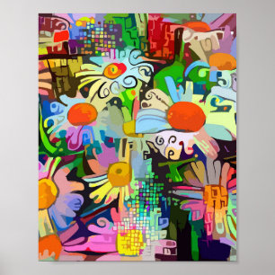 Abstract Geometric Botanical & Daisies Art Poster
