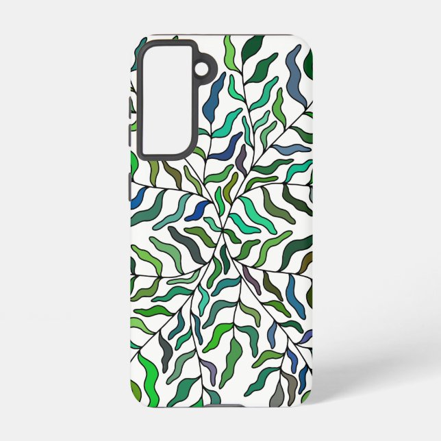 Abstract geometric botanical stem leaf greens samsung galaxy s21 case (Back)