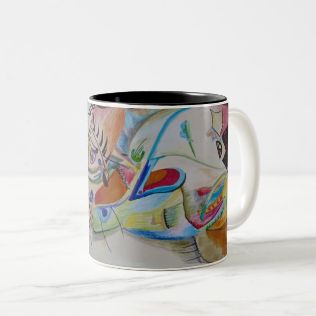 Abstract Geometric Bright Blue Pink Red Green Two-Tone Coffee Mug (Front Right)