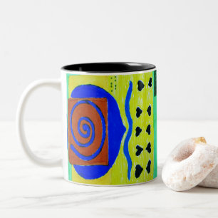 Abstract Geometric Bright Blue Shapes Two-Tone Coffee Mug