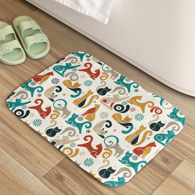 Abstract Geometric Cat Pattern Bath Mat (Creator Uploaded)