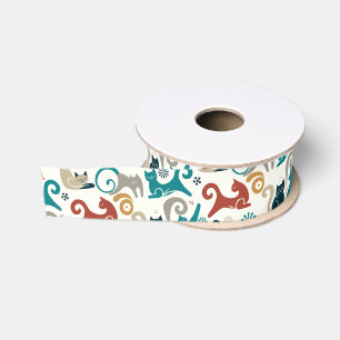 Abstract Geometric Cat Pattern Grosgrain Ribbon