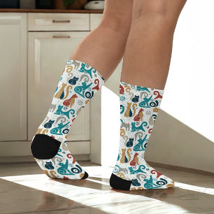 Abstract Geometric Cat Pattern Socks
