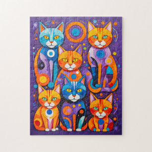 Abstract Geometric Cats Painting Jigsaw Puzzle